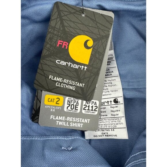 NWT Carhartt FRS160 Blue Flame Resistant Twill Work Shirt Mens L - Picture 4 of 7